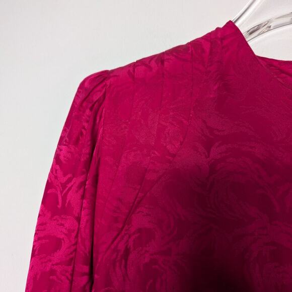 Argenti Vintage 80's Pink Silk Dress Long Sleeve Swirl Pattern Waist Detail - Picture 9 of 10